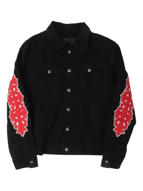 veste en jean à appliques fleurs